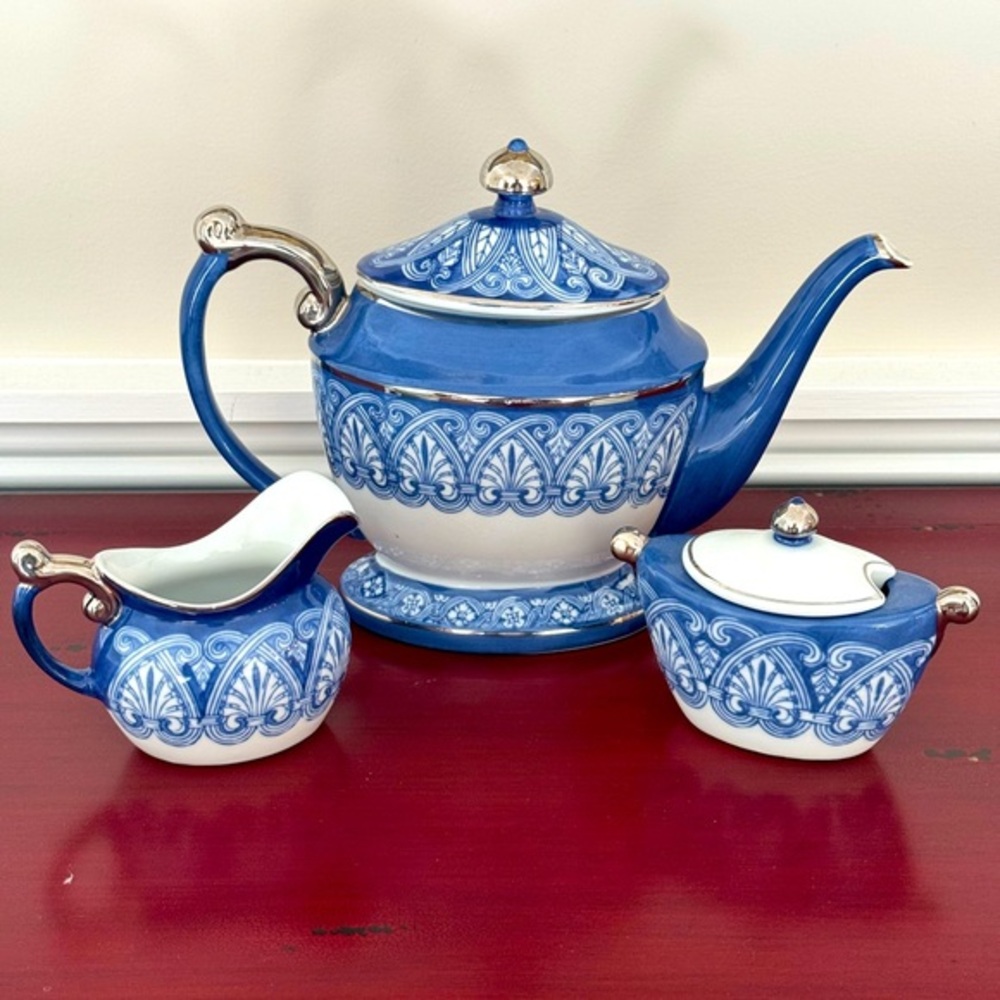 Vintage Bombay Co. Cobalt Blue and White Tea Set